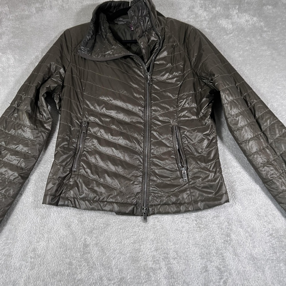 Zella‎ Puffer Jacket Womens Medium Olive Green Full Zip Quilted Nylon Ripstop